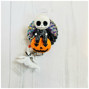 Halloween skeleton man badge reel