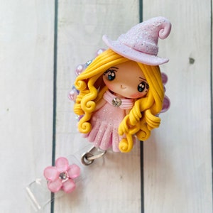 Cute purple witch themed badge reel