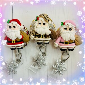 Cute Classic santa themed badge reel pick red pink or leopard