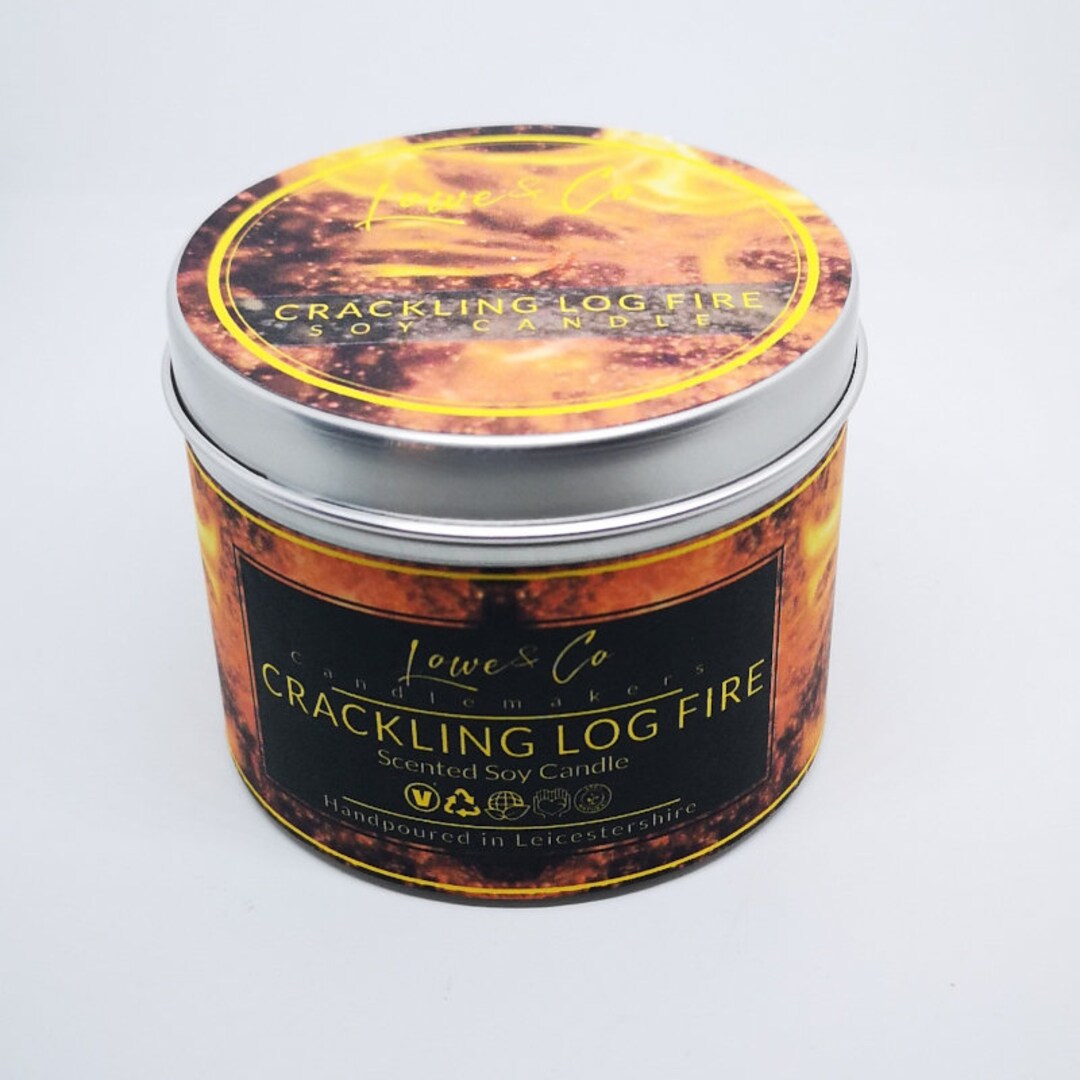 Cracking Log Fire Soy Tin Candle Individually Hand Poured Etsy UK