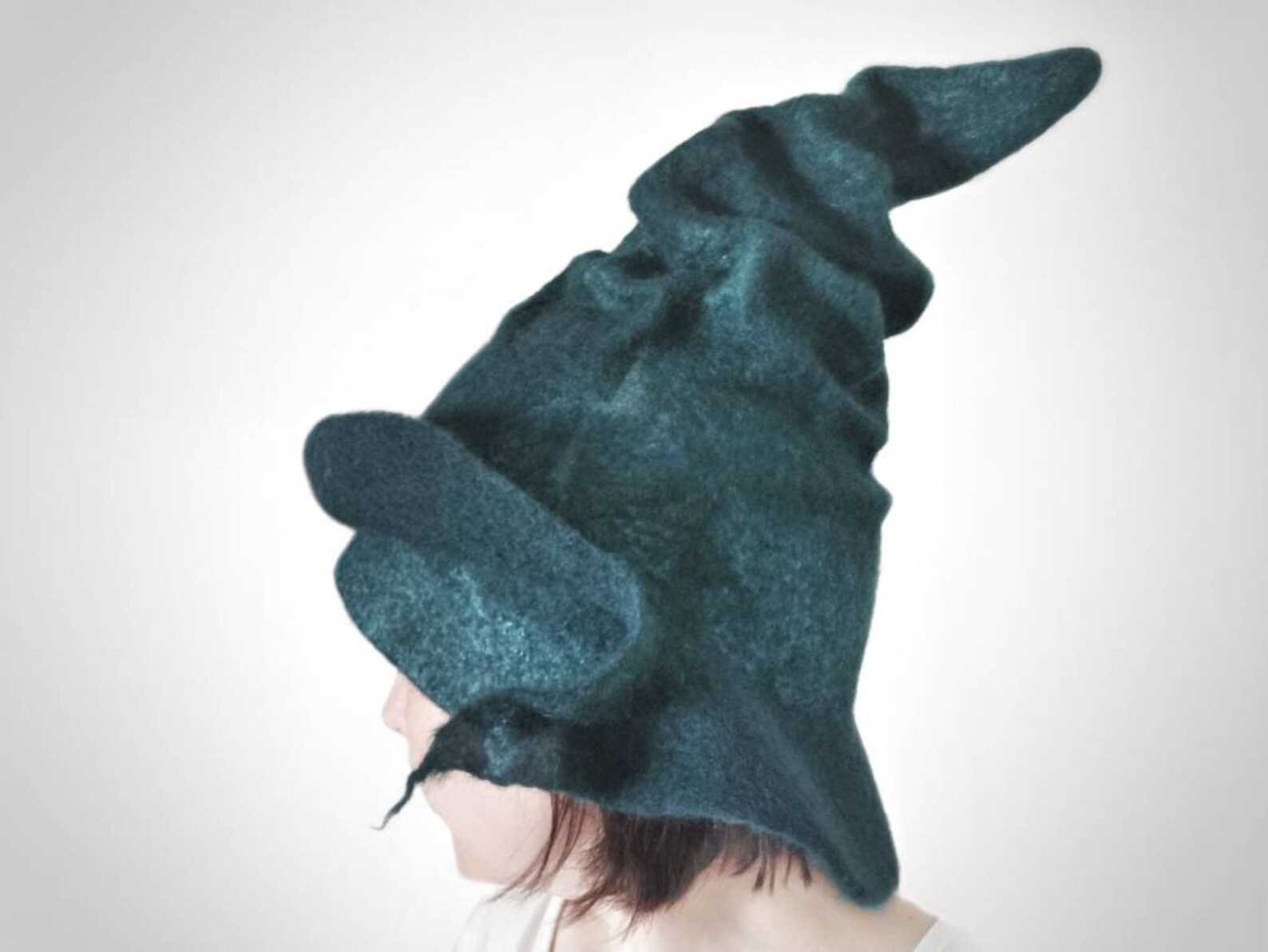 Green witch hat wool modern wizard hat felt emerald magic Etsy