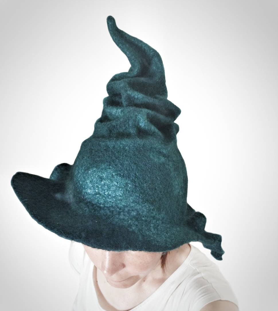 Green witch hat wool modern wizard hat felt emerald magic Etsy