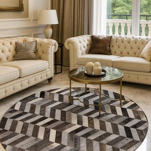 Handmade Cowhide Patchwork Area Rug: Natural Hair-on-Leather Carpet