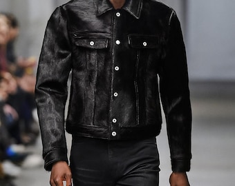 Black Cowhide Hair-On Hide Leather Jacket - Custom Western Fashion
