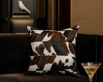 Handmade Cowhide Cushion Cover: Hair-on Leather, Rustic Western Decor Hairs-On leather