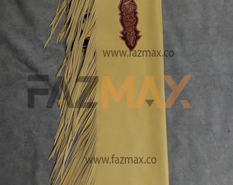 Hand-Tooled Leather Rodeo Chaps: Western Bull Riding Gear with Fringe