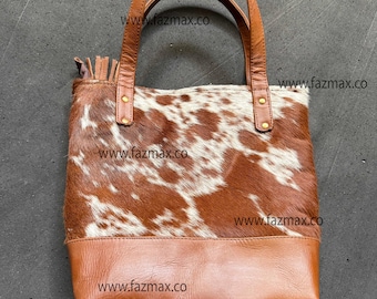 Handgemaakte draagtas van runderleer: western hair-On Hide leren handtas