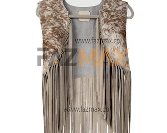 Handgefertigte Rindsleder Fransenweste: Western Schal Poncho