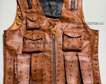 Herren Tan Leder Biker Weste: Western Style Weste