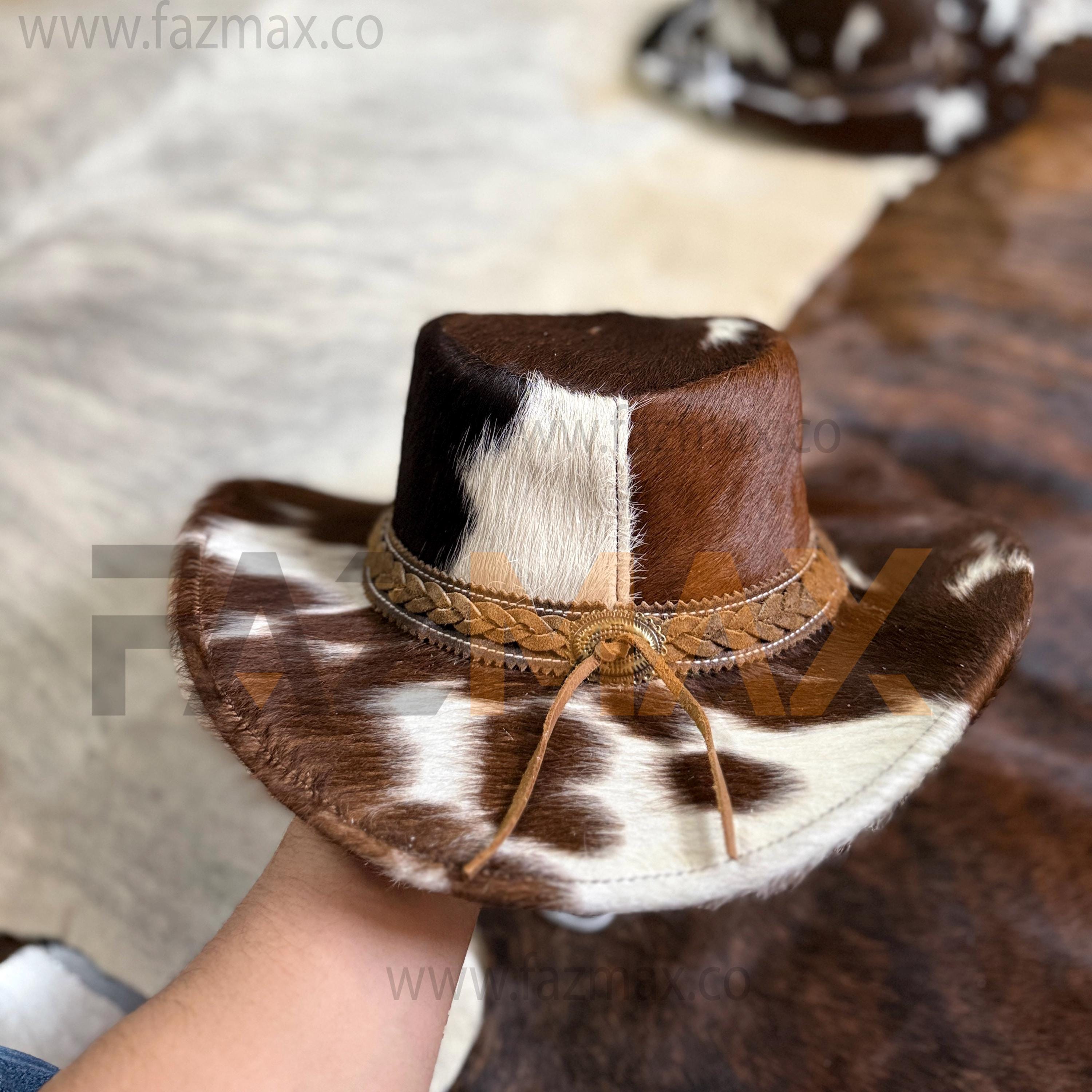 Cuatrero Genuine Cowhide Leather Western Cowgirl Hat Brown White M Women main image 2