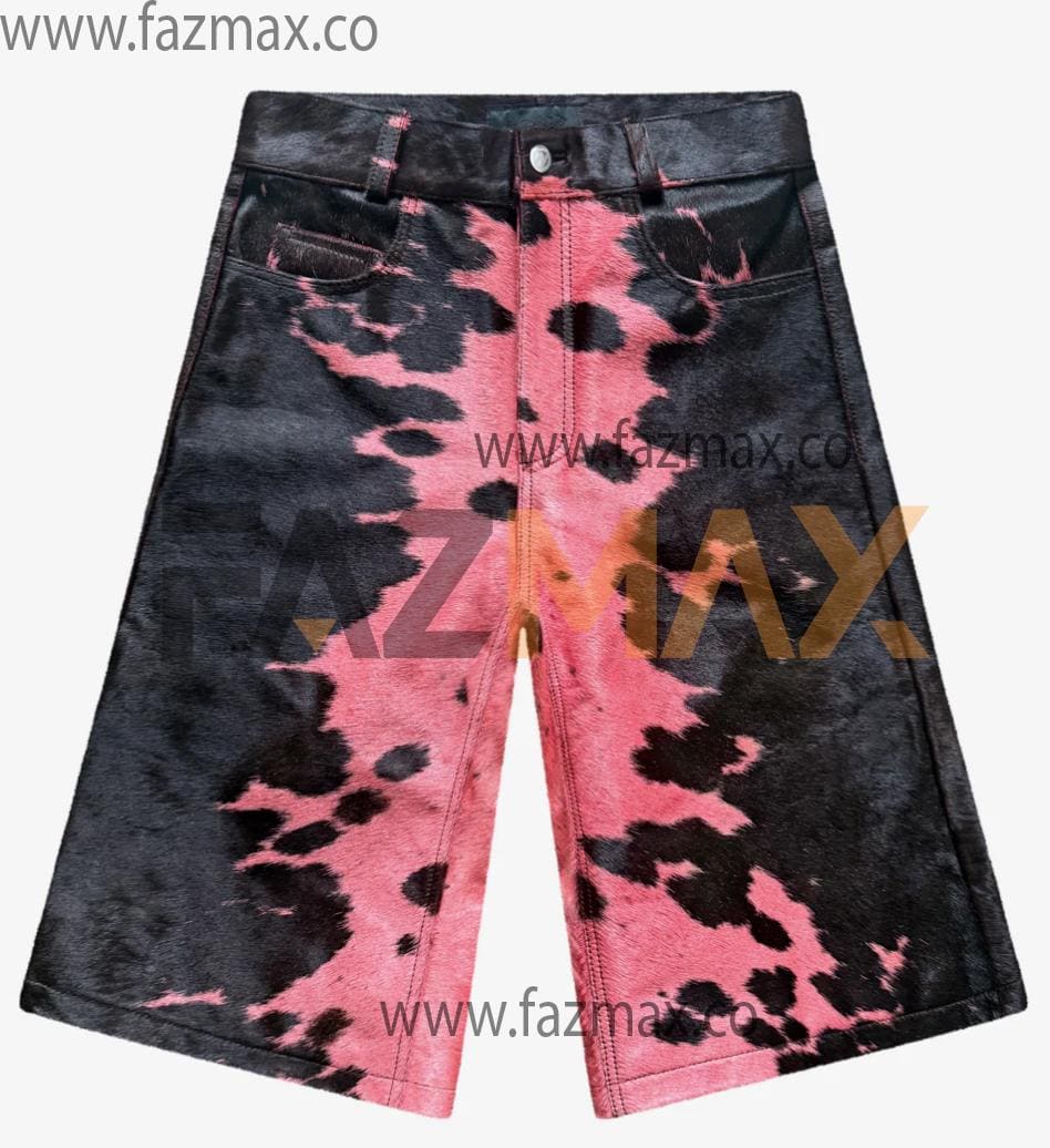 Pink Cowhide Flared Leather Shorts - Handmade Western Fashion