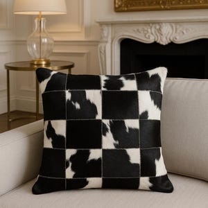 Handgemaakte koeienhuid kussensloop: echt behaard leer sierkussen