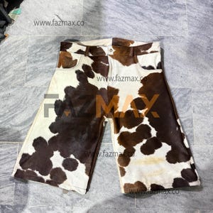 Genuine Cowhide Leather Shorts for Men, Men&#39;s Leather Short, Pure Leather Shorts, Gift for Him, hairs-on Leather Shorts Fazmax