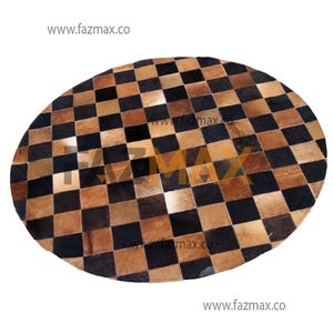 Handmade Cowhide Patchwork Rug: Rustic Boho Leather Circle Carpet