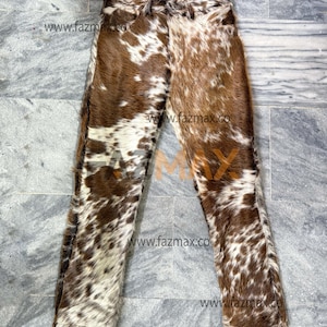 Cowhide Leather Pants Men&#39;s Brown White Hair Fur stylish pant Western Rodeo Style Trousers Pants Vintage pants 100% Genuine Leather Fazmax