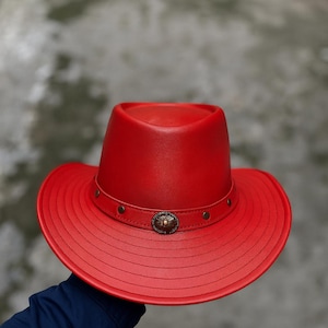 Handmade Red Cowhide Leather Cowboy Hat: Western Style