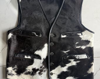 Men's Western Cowhide Vest: Real Pony Hair Leather, Handmade