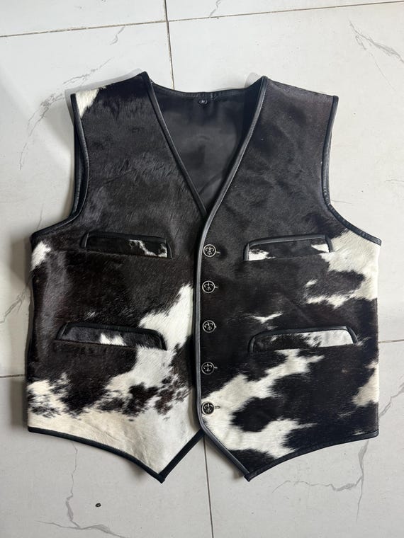 Men's Western Cowhide Vest: Real Pony Hair Leather, Handmade
