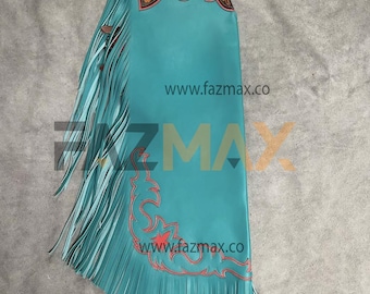 Hand Tooled Cowboy Leather Chaps: Western Fringe Rodeo Gear