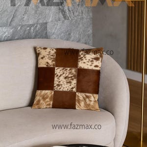 Koeienhuid kussensloop – kussen echt behaard leer – rustiek sierkussen – western woondecoratie