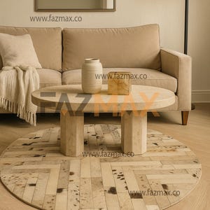 Handmade Cowhide Patchwork Rug: Natural Hair-on-Leather Round Rug