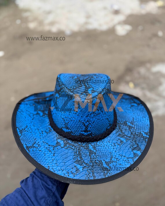 Handmade Leather Cowboy Hat: Western Snake Texture  display picture 3
