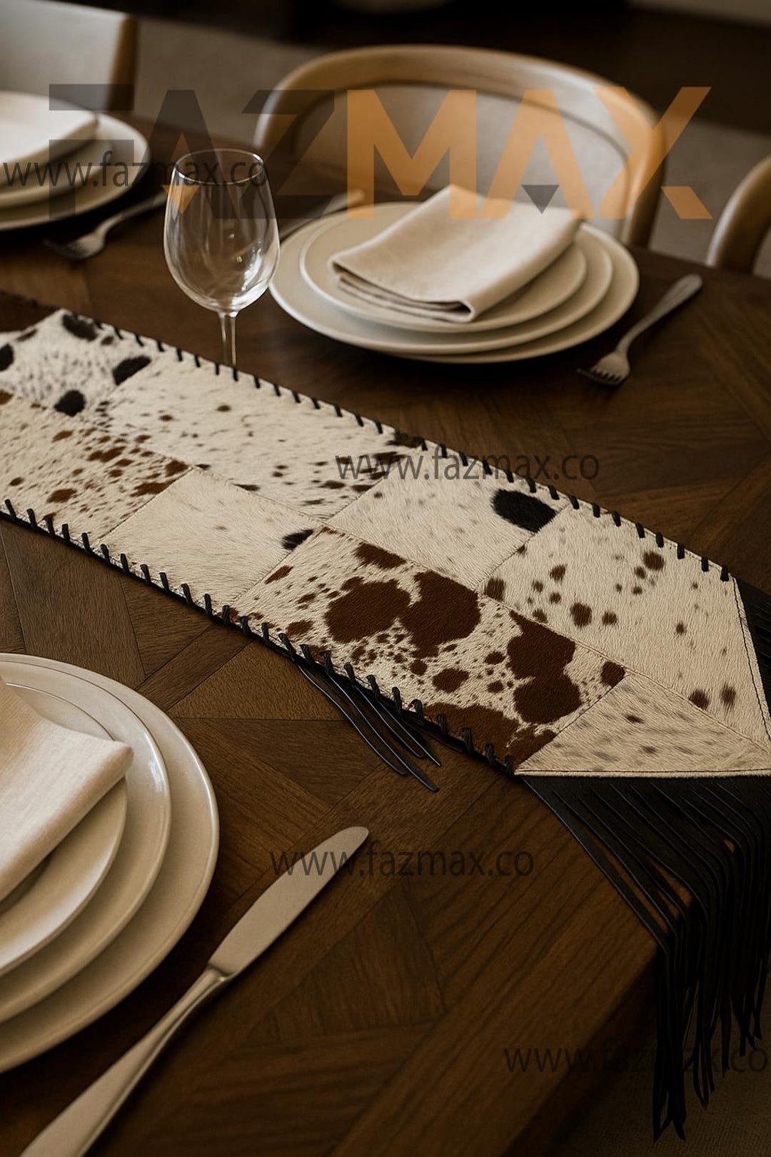 Western Rustic Table Runner Handmade Cowhide Patchwork Table Runner, Genuine Leather, Rustic ...