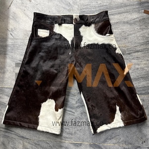 Cowhide Leather Shorts Men Women Hair On Hide Festival Rodeo Short Western Spoted Fur Shorts Handmade Real Leather Shorts Custom Size Fazmax