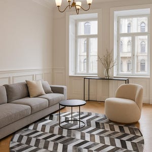 Handmade Cowhide Patchwork Area Rug: Natural Hair-on-Leather Carpet