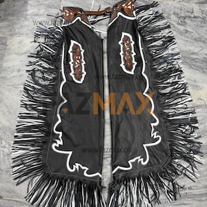Hand-Tooled Leather Rodeo Chaps | Custom Western Chaps | Fringe Bull Riding Gear cowhide chap| fringe cowboy leather chap| chap Fazmax