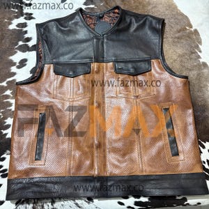 Men&#39;s Genuine Cowhide Leather Motorcycle Club Style Vest Riding Leather Biker Vest, Conceal Carry Cropped Vest, Handcrafted Leather Vest Man