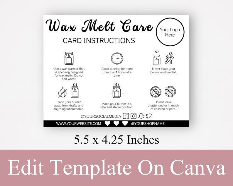 Wax Melts Care Instruction Card Care Instructions Wax Melt Etsy