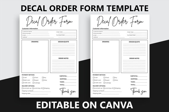Decal Order Form 100% Editable Small Business Forms Car | Etsy