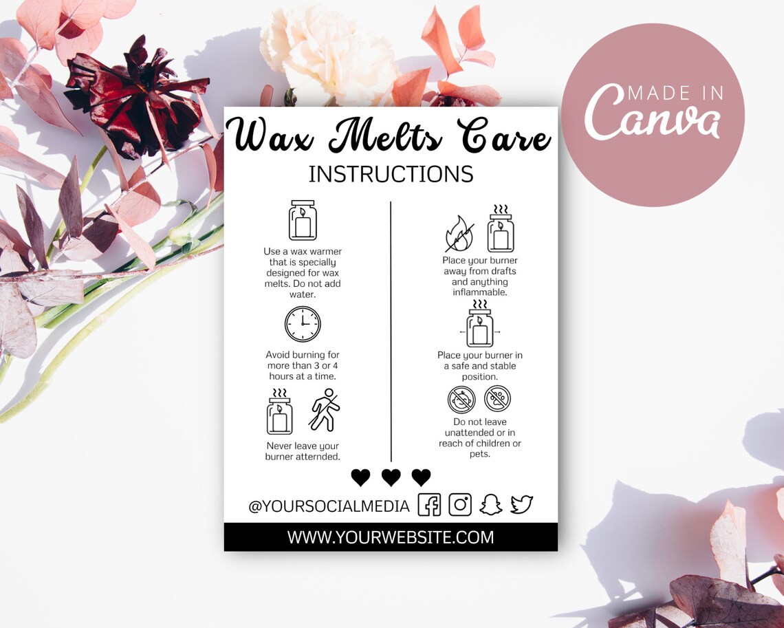 Wax Melts Care Instruction Card Care Instructions Wax Melt Etsy