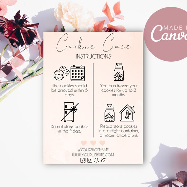 Cookie Care Instruction Card | Care Instructions | Cookie | Printable Cookie Instruction Card | Cookie Care Card | Digital File