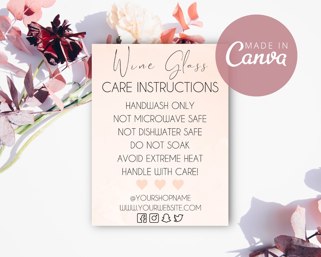 Wine Glass Care Instructions Care Instructions Wine Glass Etsy