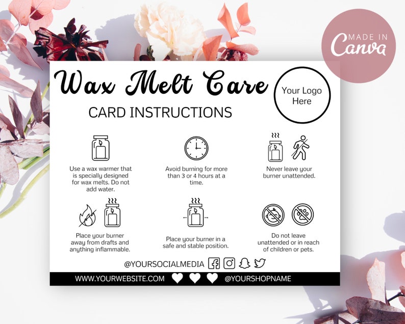 Wax Melts Care Instruction Card Care Instructions Wax Melt Etsy