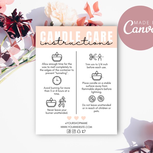 Woodwick Candle Care Card Template Etsy