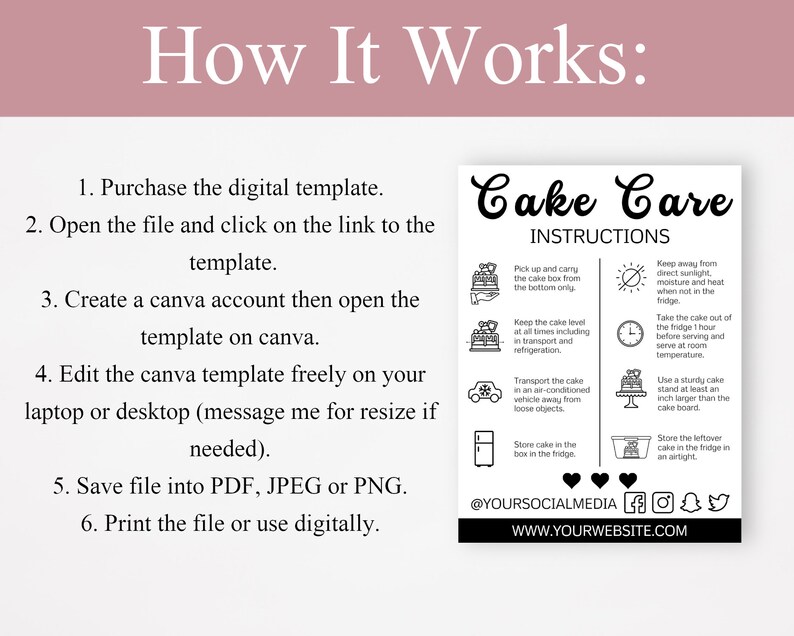 Cake Care Instruction Card Care Instructions Wedding Cake Etsy