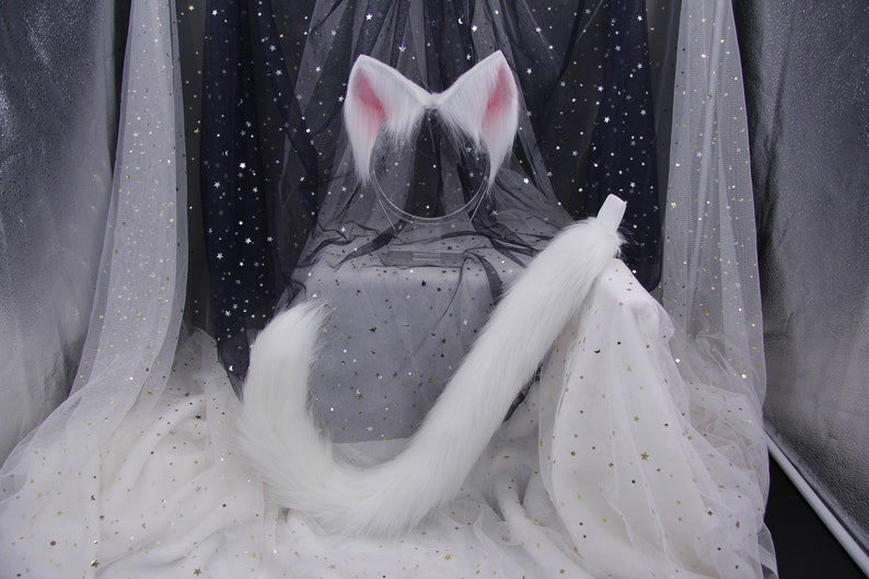 Cosplay Cat Ears and Tail White Cat Set Etsy