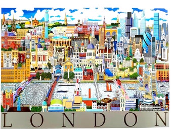 London Skyline Art Print, Britse monumenten, schilderij van Chris Rogers