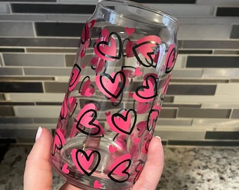 Valentines Libbey Glass Tumbler Hearts Glass Coffe Cup 16oz Glass Coffee Tumbler Valentines Beer Glass Cup Hearts Beer Glass Cup Gift