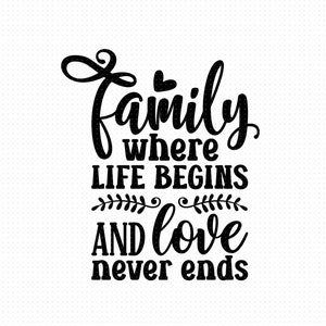 Familie, wo das Leben beginnt und Liebe niemals endet, Familie wo das Leben beginnt und Liebe nie endet, Familie svg, Png, Eps, Pdf-Dateien