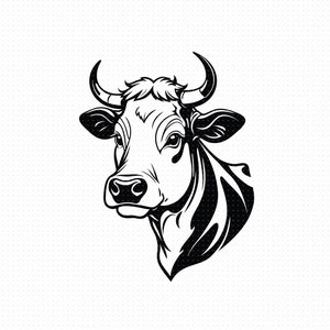 Cow Head Svg, Png, Eps, Pdf, Cow Face Svg, Cow Svg, Funny Cow Svg, Cow With Horns Svg, Heifer Svg