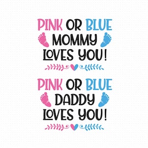 Roze of blauwe mama houdt van je Svg Png Eps PDF-bestanden, roze of blauwe papa houdt van je Svg, jongen of meisje Svg, roze of blauwe Svg