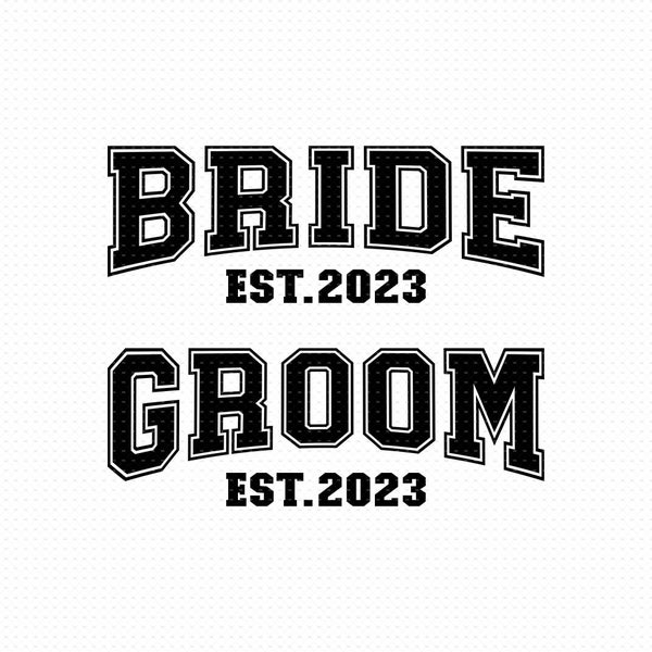 Bride and Groom Svg, Png, Eps, Pdf, Bride Groom Svg, Bride Svg, Groom Svg, Wedding Svg, Wedding Party Svg, Bride est 2023, Groom est 2023