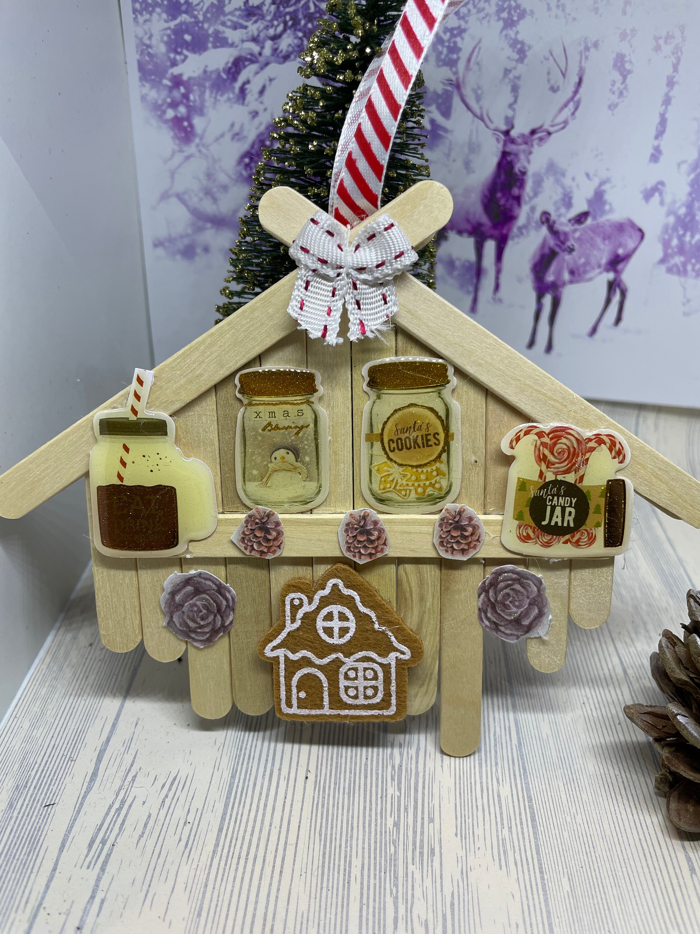 Maison Ornement de Noël en Bois , Tissu