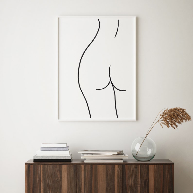 Nude Line Drawing Nude Art Print Booty Art Butt Art Printable Wall Art Female Back Line Art Poster Naked Sketch Female Body Poster
