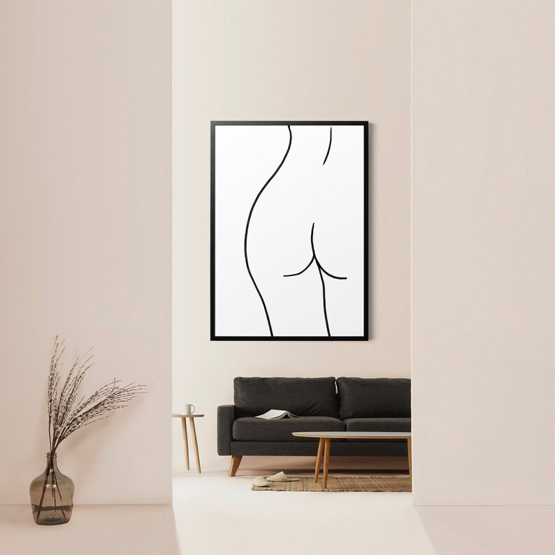 Nude Line Drawing Nude Art Print Booty Art Butt Art Printable Wall Art Female Back Line Art Poster Naked Sketch Female Body Poster