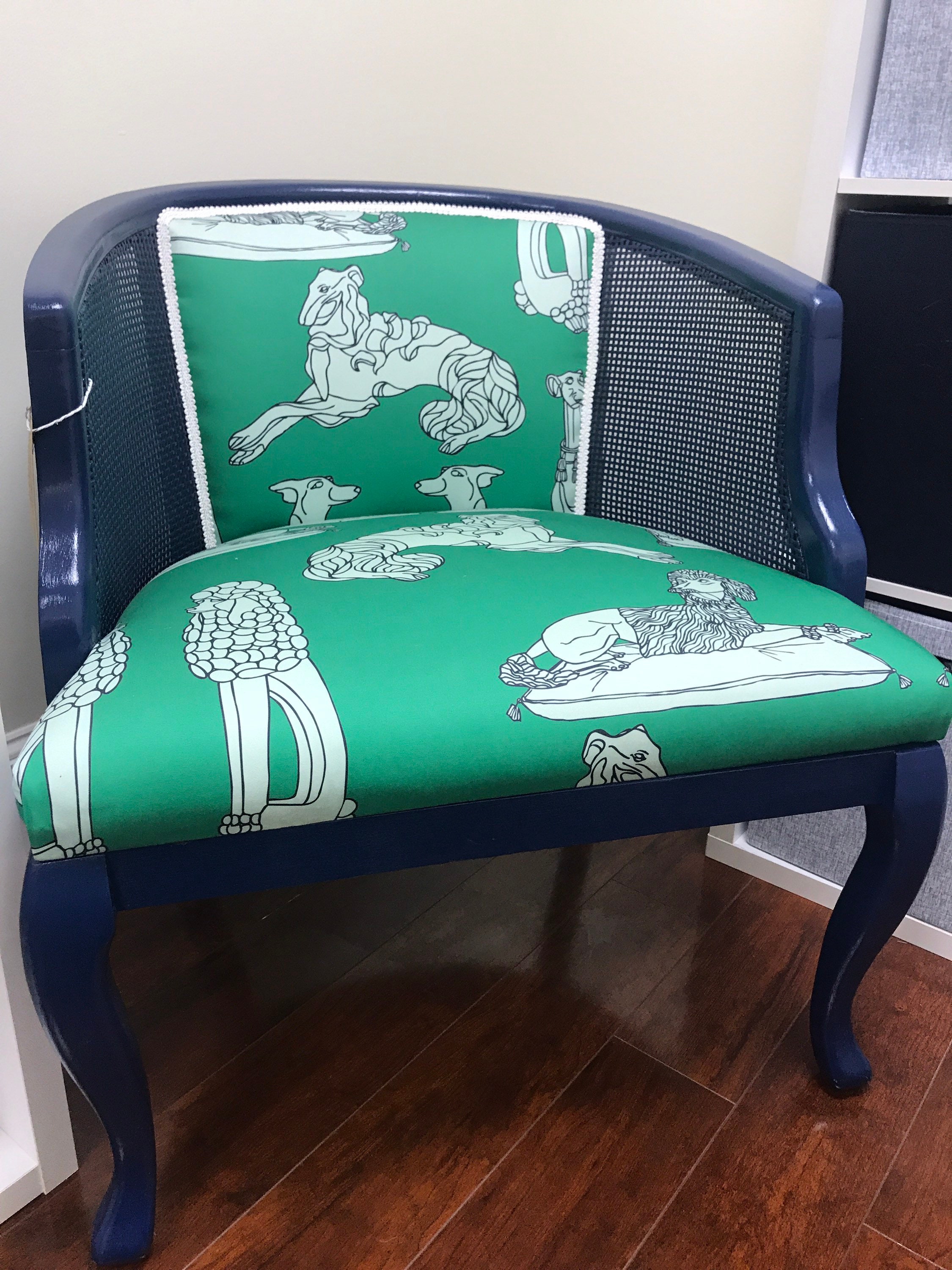 Vintage cane barrel chair updated with high gloss blue paint Etsy